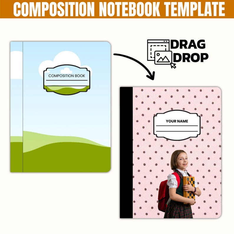 Canva Composition Notebook Cover Template: 10 Editable Label Designs ...