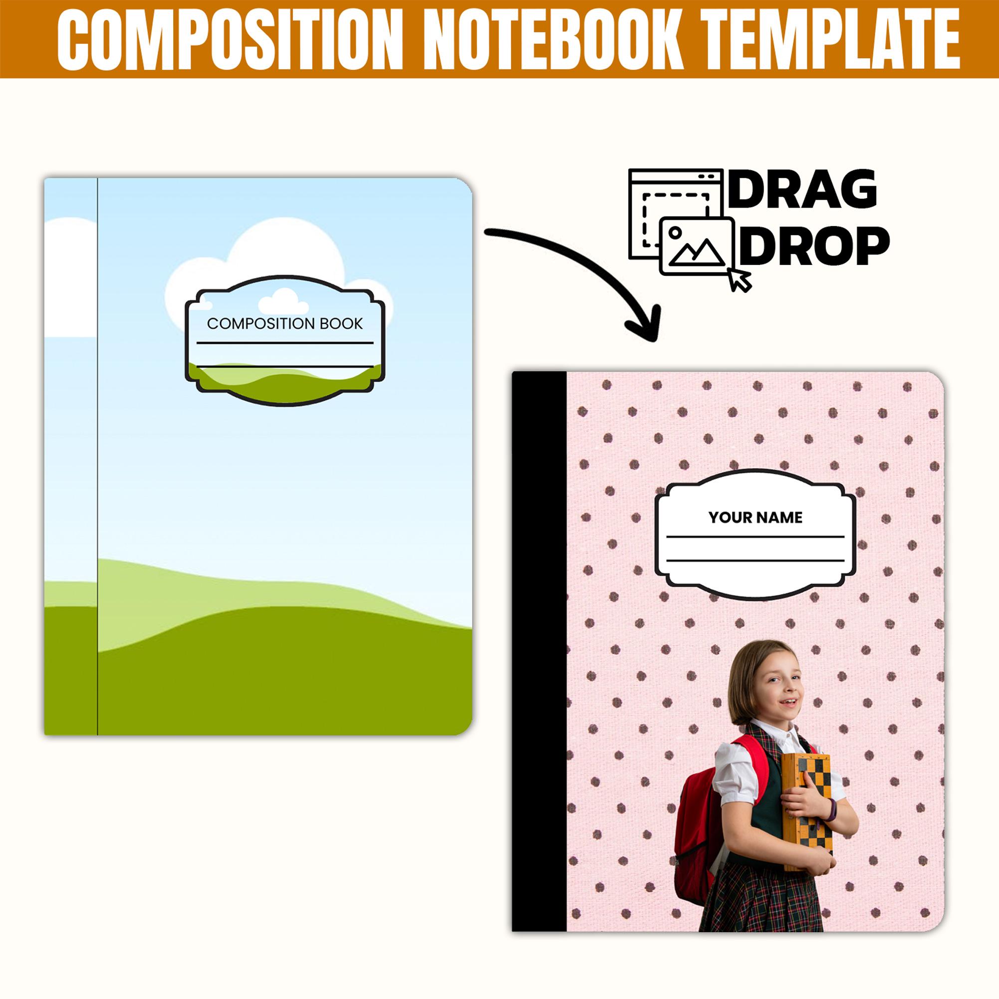 Canva Composition Notebook Cover Template: 10 Editable Label Designs ...
