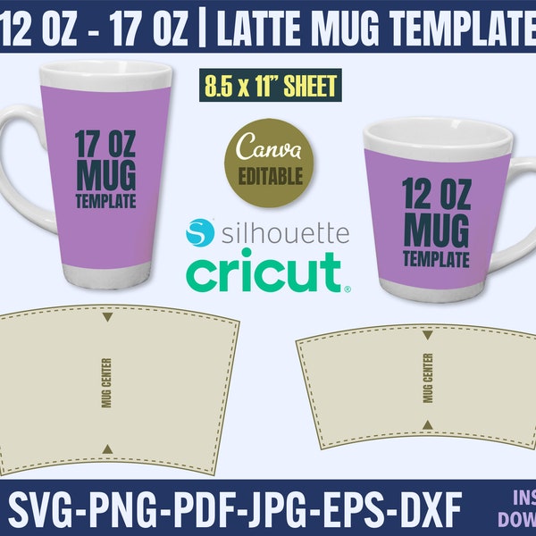 Latte Mug Template, 12 Oz Latte Mug Template, 17 Oz Latte Mug Template, Sublimation mug Template, Coffee Mug Template