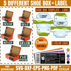 Shoe Box Template Bundle: DIY Gift Box, Label SVG (Digital Download)
