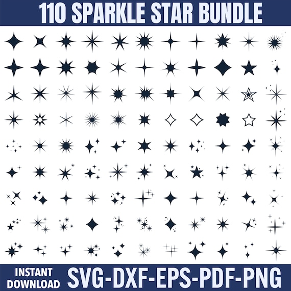 Sparkle Star SVG Bundle: 110 Star Clipart Designs (Digital Download)
