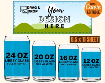 Libbey Glass Can Canva Template, Libbey Glass Wrap Svg, 16 oz glass can wrap, Libbey Can Wrap, Libbey Glass Svg, 20 Oz Libbey Wrap Svg