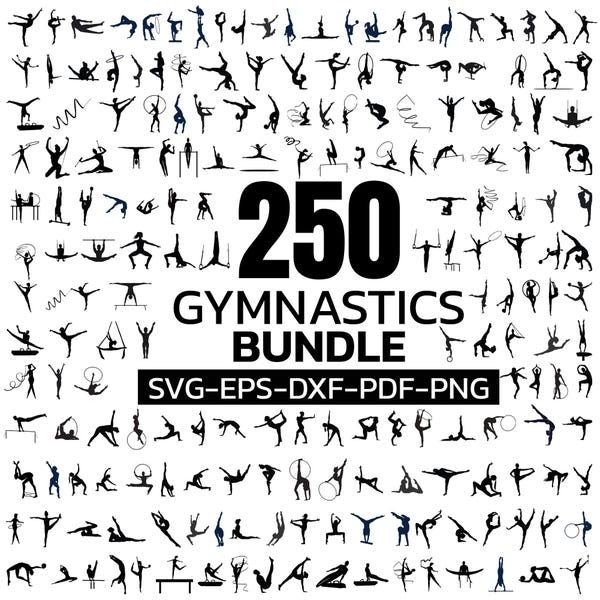 Paquete SVG de gimnasia: más de 250 archivos de corte de siluetas de gimnastas