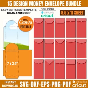 Money Envelope Template Bundle, Money Holder Svg, Envelope Cut File, Envelope Cricut File, Money Holder Silhouette File, Canva Drag And Drop