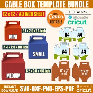 Gable Box Template Bundle, Gable Box Svg, Box Svg, Box Template Svg, Gift Box Svg, Box Template Cut File, Gable Box Cricut Svg, Party Favors