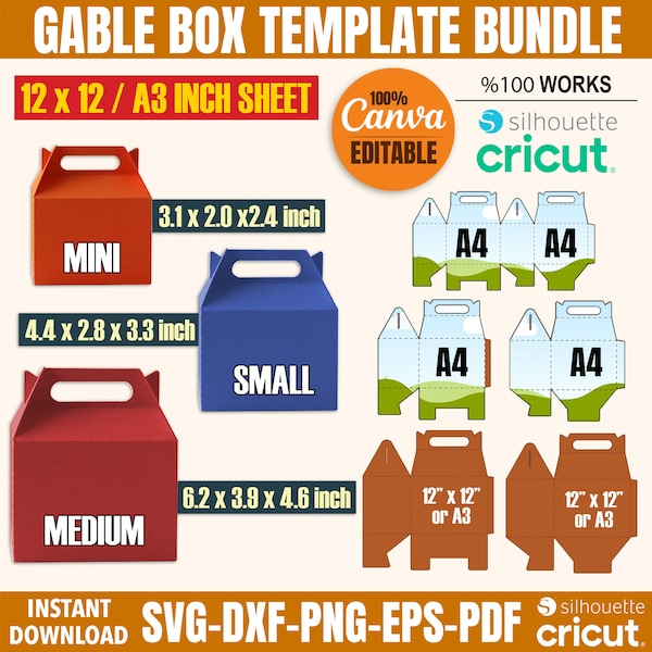Gable Box Template Bundle, Gable Box Svg, Box Svg, Box Template Svg, Gift Box Svg, Box Template Cut File, Gable Box Cricut Svg, Party Favors