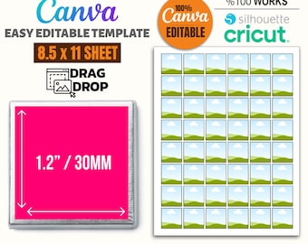 Vierkante labelsjabloon, Napolitaanse chocolade labelsjabloon, bruiloft chocolade labelsjabloon, Candy Label Svg, Mini Candy Bar Canva Frame