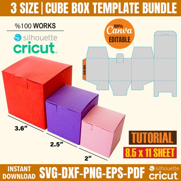 Cube Box Template Bundle, Square Box Template Svg, Box Svg, Classic Box Template, Simple Box Svg, Store Box, Party Favors Box, Cube Box Svg