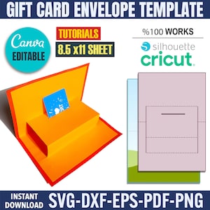 Enveloppe de carte-cadeau Svg, modèle d'enveloppe de carte-cadeau, modèle d'enveloppe pop-up de carte-cadeau, fichier enveloppe Cricut, enveloppe silhouette Dxf