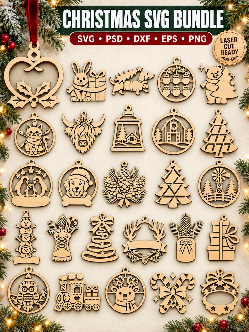 100 Christmas Ornament SVG Bundle, Christmas Tree Decorations, Laser ...