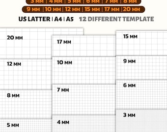 Pacchetto PDF di carta millimetrata stampabile: 12 dimensioni di griglia (download digitale)