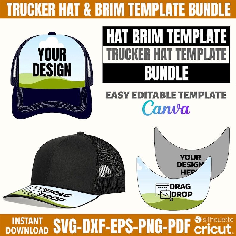 Hat Brim Template Bundle Trucker Hat Templates Canva Editable Drag