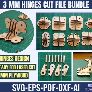 Wooden Hinges Cutting Files, Laser Cut Files, Hinge Svg, Hinge Templates, Glowforge Box Hinge, 3mm Wood Hinge