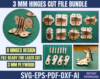 Wooden Hinges Cutting Files, Laser Cut Files, Hinge Svg, Hinge Templates, Glowforge Box Hinge, 3mm Wood Hinge