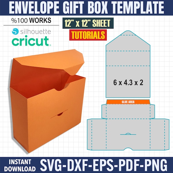 Envelope Gift Box SVG Template, Favor Box Template, Box Svg, Gift Box Svg,  Cricut Cut Files, Silhouette Cut Files