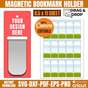 Modello porta segnalibro magnetico, sublimazione segnalibro magnetico, modello di visualizzazione segnalibro Svg, modello Canva, trascina e rilascia, file Cricut