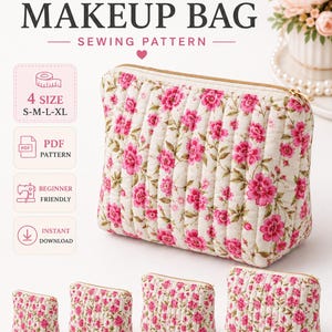 4 Sizes Boxy Pouch Sewing Pattern PDF, Makeup Bag Pattern, Zipper Cosmetic Bag, Toiletry Pouch, Beginner Video Tutorial