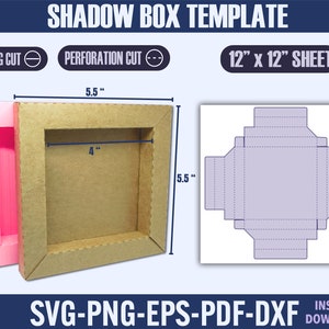 Szablon Shadow Box, Szablon Light Box, Szablon 3D Shadow Box, Ramka Paper Box, Ramka Cardstock Svg, Kwadratowe Shadow Box