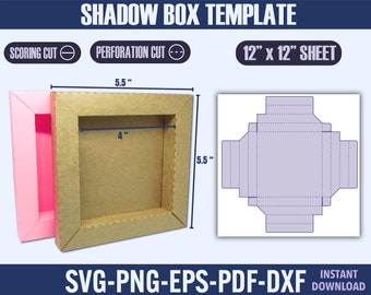 Shadow Box Template, Light Box Template, 3D Shadow Box Template, Paper Box Frame, Cardstock Frame Svg, Square Shadow Box
