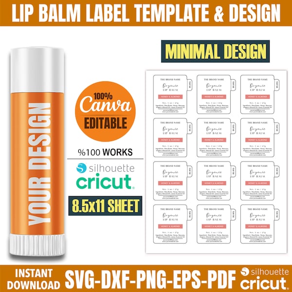 Lippenbalsam-Etiketten-Vorlage, Lippenbalsam-Etikett, Chapstick-Etikett, Lippenbalsam-Wickeletikett, Sublimationsvorlage, Lippenbalsam-Aufkleber, Canva-Lipgloss-Etikett