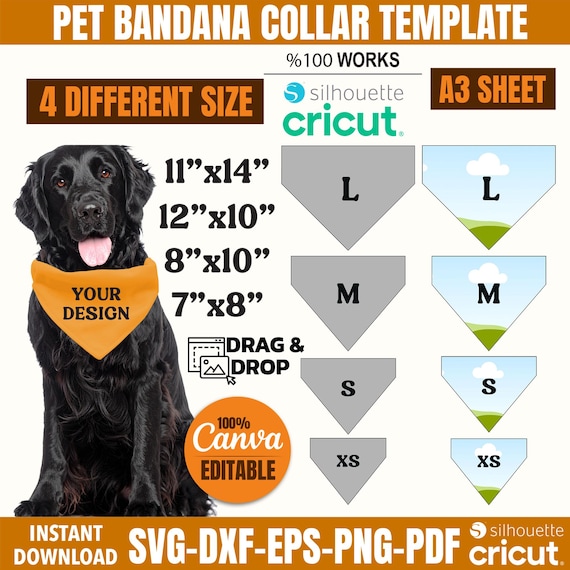 Pet Bandana Collar Template, Editable Canva Design (SVG, PDF)