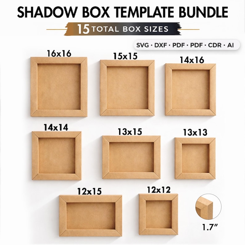 Shadowboxes Size 15 Sizes Shadow Box Template Bundle, Cricut Silhouette Laser Cut Frame ...