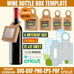 Weinflasche Box Vorlage, Wein Box Tag svg, Weinflasche Box svg, Geschenkbox svg, Weinbox svg, Box Vorlage svg, Partygeschenke Box, Cricut-Datei