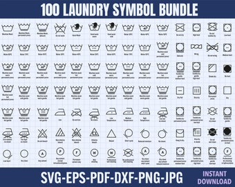 Pacchetto SVG di simboli per il bucato: icone per la guida alla cura (download digitale)