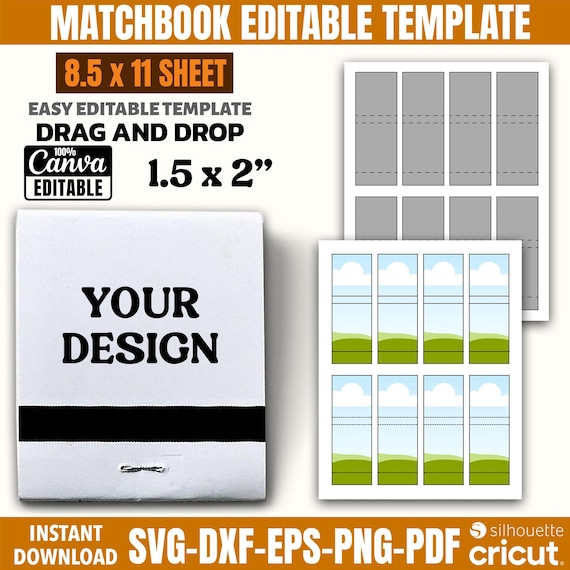 Editable Matchbook Template, Canva Design, Party Favors (SVG, PNG, PDF)