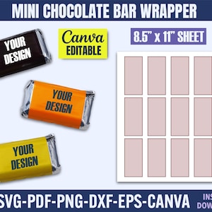 Mini Chocolate Wrapper Template, Candy Bar Wrapper svg, Mini Candy Bar, Party Favor Template, Custom Chocolate