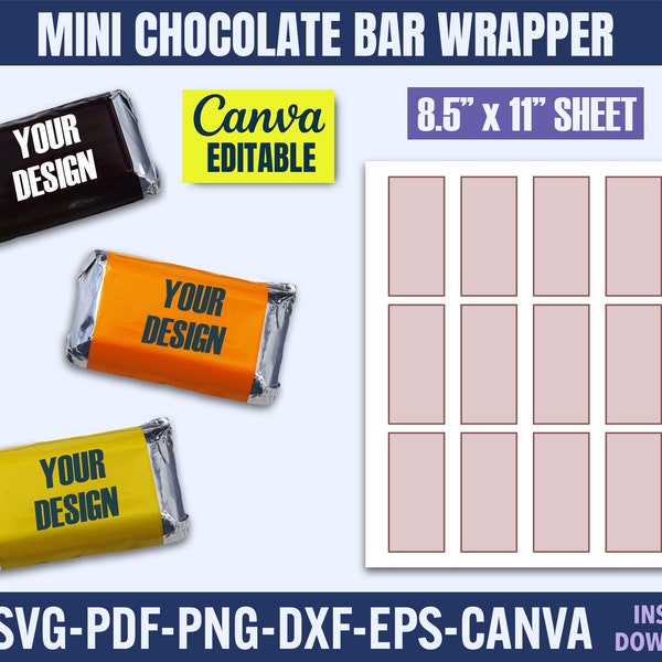 Mini Chocolate Wrapper Template, Candy Bar Wrapper svg, Mini Candy Bar, Party Favor Template, Custom Chocolate