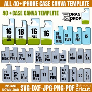 Pacchetto completo di modelli per custodie per telefoni, modello per custodie per iPhone Canva, custodia per iPhone SVG, modello per sublimazione per iPhone, modello vuoto per iPhone