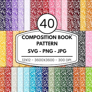 Composition Notebook Cover Digital Paper: 40 Seamless Patterns & Canva Templates