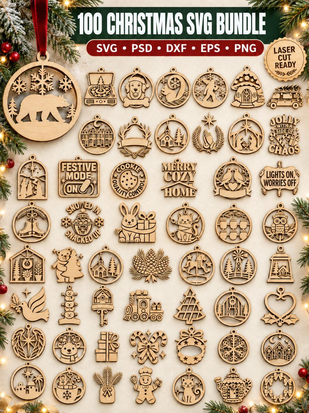 100 Christmas Ornament SVG Bundle, Christmas Tree Decorations, Laser ...