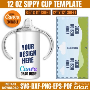 12 Oz Sippy Cup Template: Sublimation Wrap (Digital Download)
