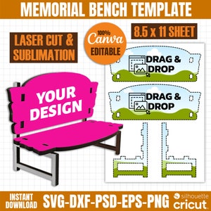 Memorial Bench Template: Laser Cut SVG, PNG, DXF (Digital Download)