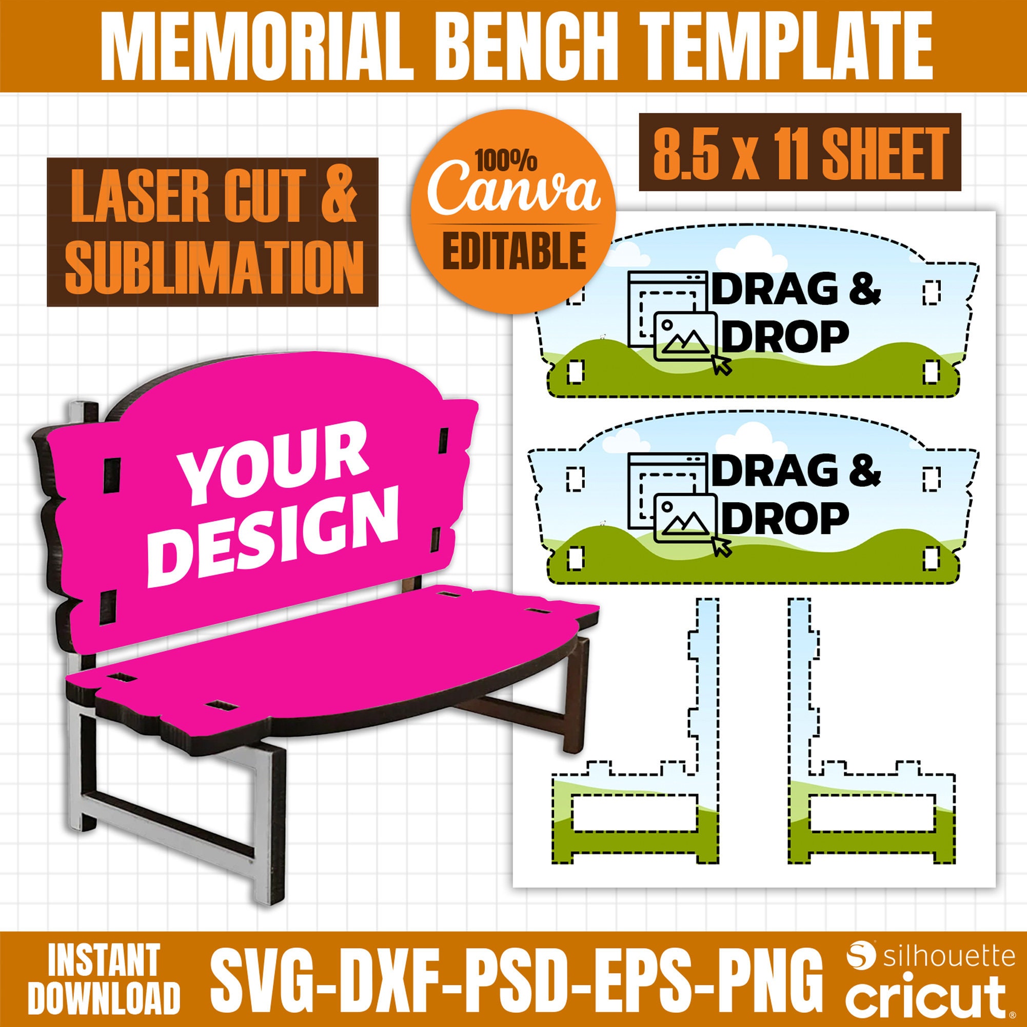 Szablon ławki pamiątkowej: wycinany laserowo w formatach SVG, PNG, DXF (pobieranie cyfrowe)