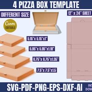 Pizza Box Template Bundle: Party Favor Box SVG, PNG, PDF (Digital Download)