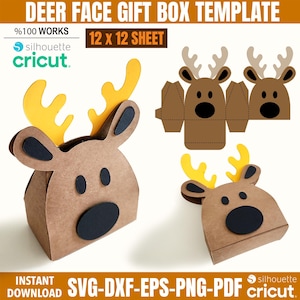 Reindeer Face Box Template, Reindeer Svg, Christmas Gift Box Svg, Favor Box Reindeer, Gift Box Svg, Christmas Party Favors Box, Cricut File