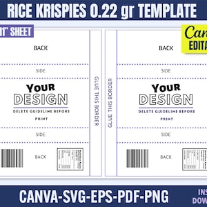 Rice Krispies Template Svg, Rice Krispies Treats, DIY  Rice Krispies Template, blank template, Party template, party favor