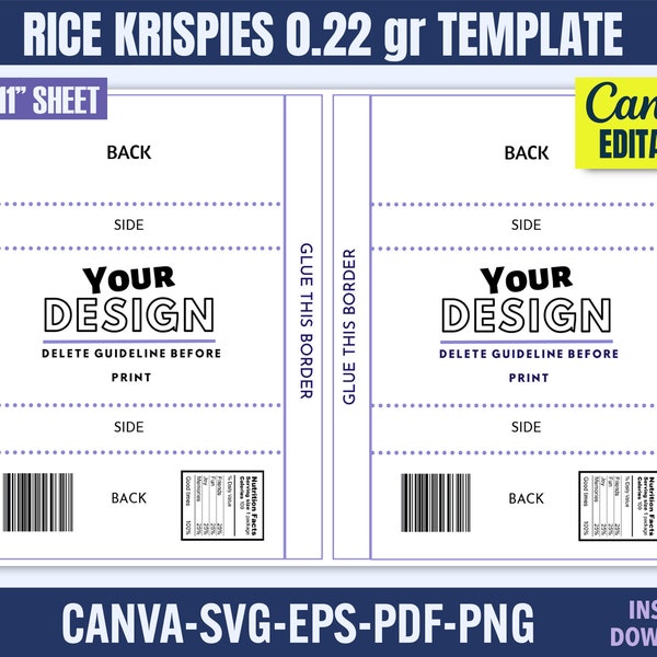 Rice Krispies Template Svg, Rice Krispies Treats, DIY  Rice Krispies Template, blank template, Party template, party favor