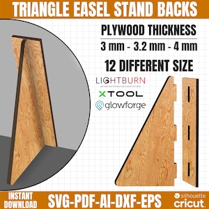 Supporto triangolare SVG, supporti per cavalletti, supporto per esposizione di cornici, file tagliati al laser per porta cornici, supporti per cartelli da scaffale, gambe per esposizione di opere d'arte