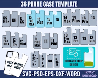 Mallpaket för iPhone-skal: Canva, SVG, PSD, DXF (digital nedladdning)