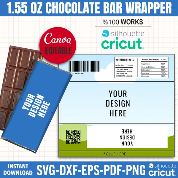 Modèle d'emballage de barre de chocolat, emballage de barre chocolatée, modèle d'étiquette d'emballage de chocolat, étiquette nutritionnelle, cadeaux, WrapperTemplate