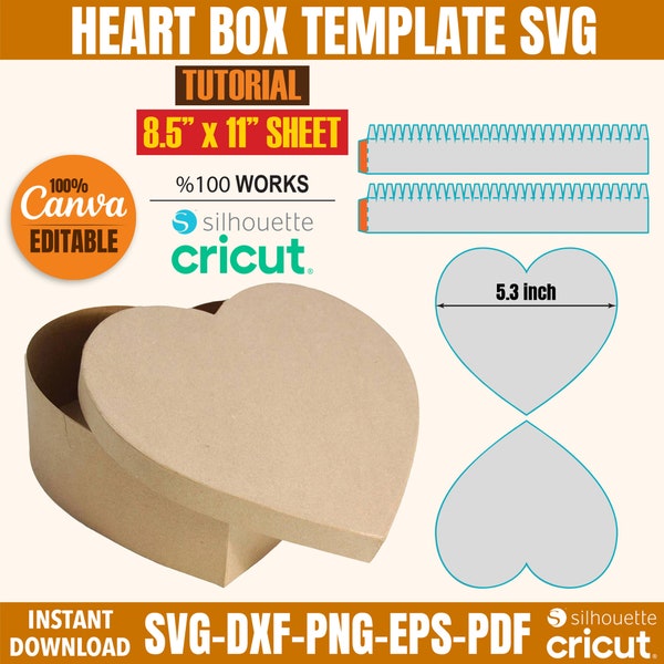 Heart Box Template, Heart Box Svg, 3D Heart Box SVG, Paper, Box Svg Cut File, Party favors box, valentine heart box, cricut box file