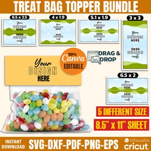 トリートバッグトッパーテンプレートバンドル、トリートバッグトッパーSVG、Canva編集可能なトリートバッグトッパー、Canva編集可能なテンプレート、トリートバッグステッカー