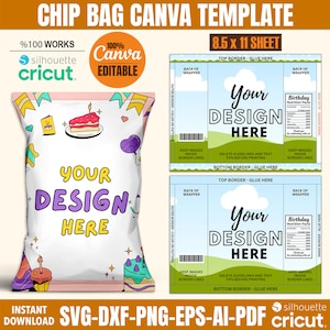 Chipbeutelvorlage, Canva Chi Bag Vorlage, Benutzerdefinierte Chiptüte, Chipbeutelvorlage Canva, leere Chiptasche, Partygeschenke, Partychipbeuteletikett