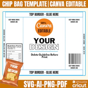 Chip Bag Template, Chip Bag Template Canva, Blank Chip Bag, Chip Bag Label, Party Chip Bag, Chip Bag Editable, Printable Party Favor, Canva
