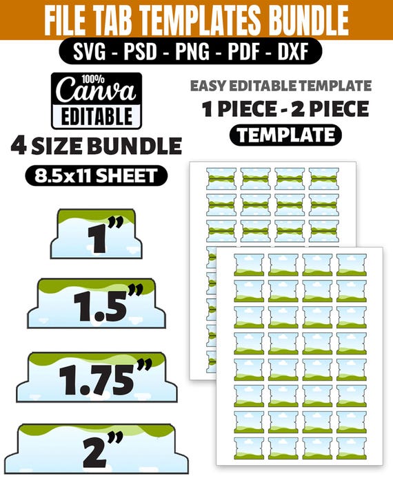 Planner Tab Template SVG, Editable Canva File Folder Labels, Journal Tabs, Binder Divider Tabs, Cricut Silhouette Cut Files