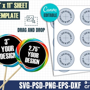 Lollipop Label Template, Lollipop Sticker Template Svg, 2.74 Lollipop Label, 3&quot; Lollipop Label template, Editable Lollipop Label